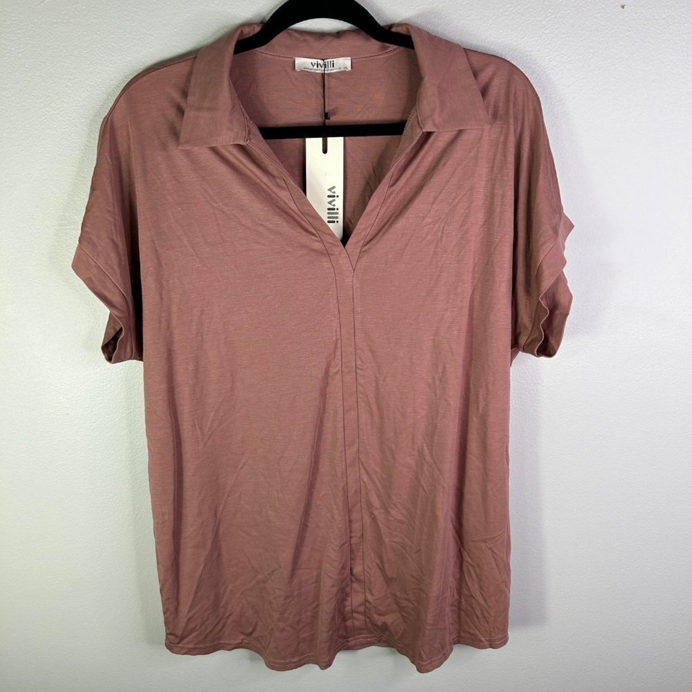 NWT Vivilli‎ blush short sleeve blouse size XXL